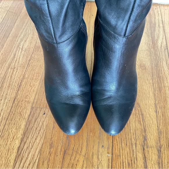 Black leather thigh high over knee ruffle tall boots otk boho club heels - Picture 14 of 16